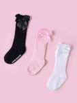 3pairs/lot Infant Baby Stockings Long Socks Girls Boys Unisex Bows Ruffle Non Skid Spanish Warm Cute High Sock with Grips 4