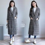 2022 Spring Autumn Women's Plaid Coat New Fashion Long Woolen Coat Slim Type Female Winter Polyester Jackets Female 3