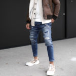 Fashion Patchwork Jeans for Men Streetwear Casual Small Feet Stretch Denim Pants Male Autumn Slim Fit Ripped Cowboys Trousers 5