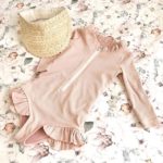 1-5Y Toddler Kids Baby Girls Swimwear Knitted Front Zipper Long Sleeve Ruffles Summer Swimsuit Jumpsuits Bathing Swimming Suit 2