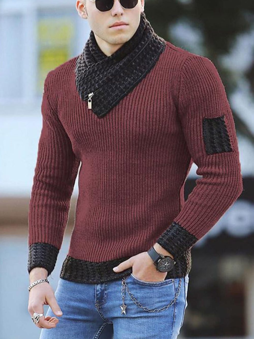 Turtleneck Knitted Sweater for Men Casual Slim Fit Striped Pullovers Long Sleeve Scarf Collar Warm Sweaters Winter Men's Wear 4