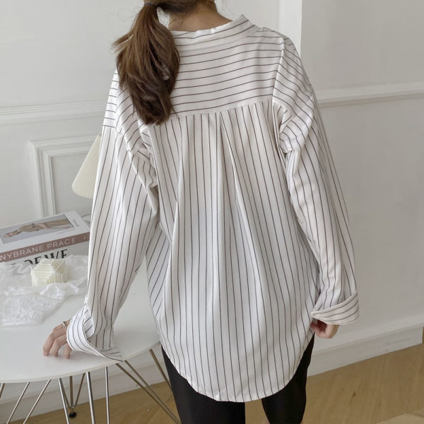 Korean Striped Women's Blouse Casual Loose Office Lady Style Long Sleeve Top Female Singel Breasted Fashion Women Shirts 11876 2