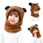 Winter Baby Girls Boys Knitted Hat Plus Fleece Kids Warm Cute Bear Rabbit Caps Thicken Earbud+Neck Scarf For Toddler Headdress 3