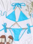 2022 New Ladies Swimsuit Solid Color Sexy High Waist Cross Diamond Jewelry Diamond Bikini Bandage Split Swimsuit 5