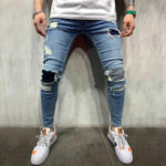 Street Fashion Blue Jeans for Boys Personality Ripped Patchwork Skinny Denim Pants Mens Washed Cotton Stretch Cowboys Trousers 1