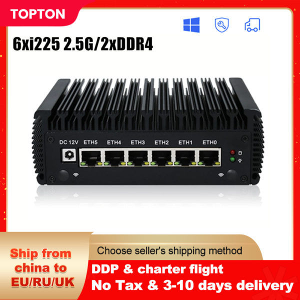 6x Intel i225 2.5G pfSense Firewall Router Celeron J4125 Quad Core 2*DDR4 6x 2500M Nics Fanless Mini Router PC OPNsense Openwrt 1