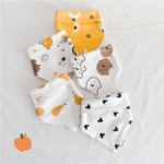 5Pcs/Set Baby Feeding Cotton Bibs Cartoon Print Newborn Saliva Towel Girls Boys Soft Burp Cloths Triangular Bandana Scarf 2