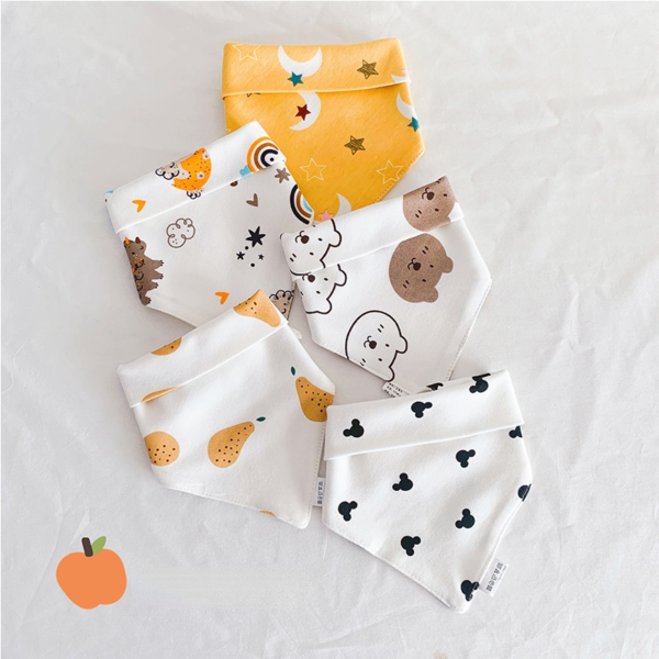 5Pcs/Set Baby Feeding Cotton Bibs Cartoon Print Newborn Saliva Towel Girls Boys Soft Burp Cloths Triangular Bandana Scarf 2