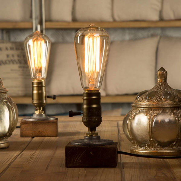 Retro Edison Desk Lamp Wood Vintage Table Light Industrial Dimmable Coffee Shop Bureau Bar Decor Lamp Bulb Bedroom Night Lights 2