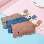 Full Grain Cow Skin Cartoon Cute Cat Slim Women Purses Keys Holder Wallets Versatile Girl Cash Lipsticks Leather Coin Pouch Bags 6