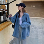 Blue denim women retro Korean long sleeve shirt 4