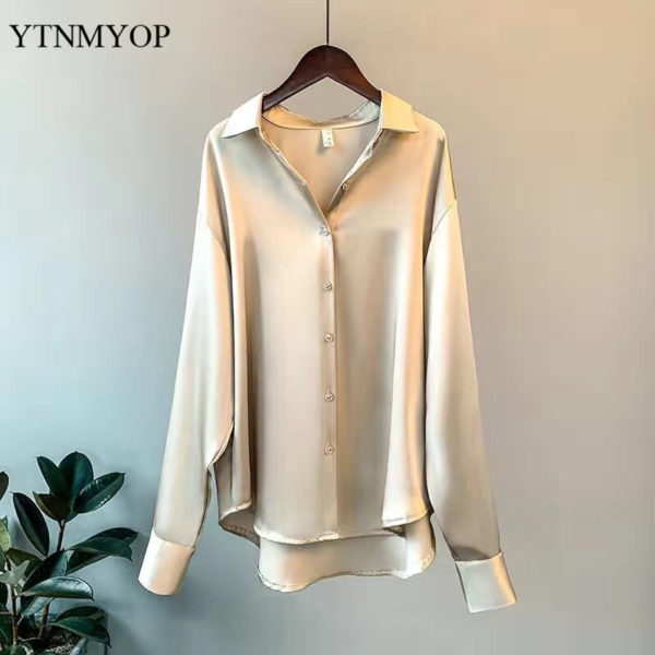 YTNMYOP Women Satin Blouse And Shirt Spring Autumn Long Sleeve Elegant Female Office Shirt White Ladies Tops 2