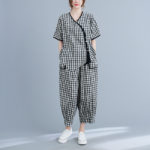 2022 New Cotton Linen Print Plaid Vintage Women Clothes Sets Loose Tops Blouse Wide Leg Pants 2pcs Summer Casual Sets Suits 4