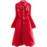 Wool coat 2022 heavy industry embroidery lace up slim temperament wool coat 3