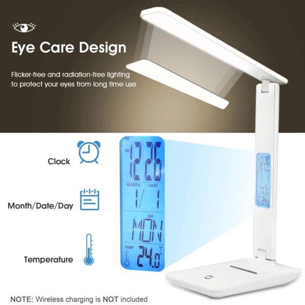 LAOPAO Modern Business Led Office Desk Lamp Touch Dimmable Foldable With Calendar Temperature Alarm Clock table Reading Light 2