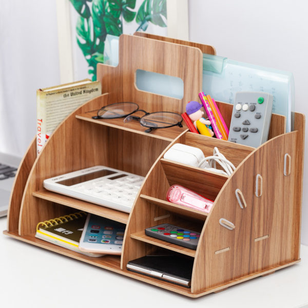 Wood Desk Organizer Office Bureau Pen Holder Wooden Sorter with Drawer Organizer Pen Pencil Organizer Marker Pen Organizer 2