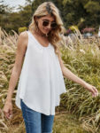 Summer Women White Lace Patchwork Vest Loose Casual Sleeveless Pullover Blouse Tank Tops Beach Smock Clothes 3