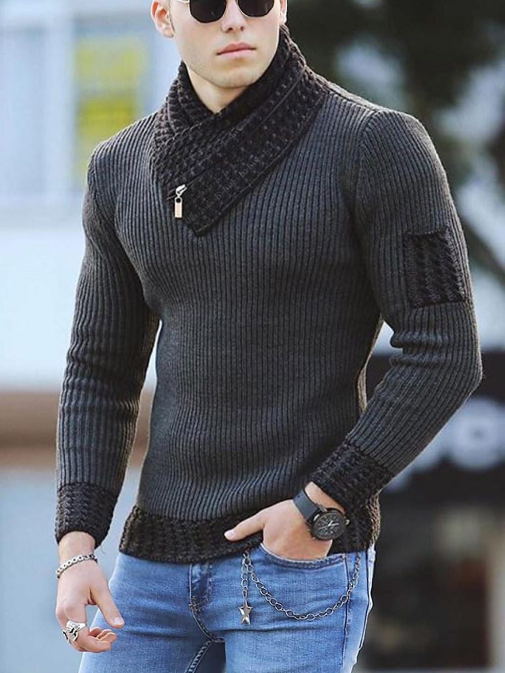 Turtleneck Knitted Sweater for Men Casual Slim Fit Striped Pullovers Long Sleeve Scarf Collar Warm Sweaters Winter Men's Wear 2