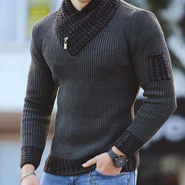 Turtleneck Knitted Sweater for Men Casual Slim Fit Striped Pullovers Long Sleeve Scarf Collar Warm Sweaters Winter Men's Wear 2