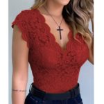 Lace Blouses Shirts Sexy Club Female Acrylic Shirts Deep V Summer Fashon Tops Lace Sexy V Neck Sleeveless Fashon Top 5