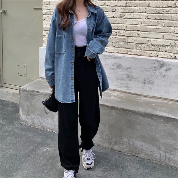 Blue denim women retro Korean long sleeve shirt 2