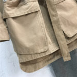 Spring New Women's Khaki Denim Jacket Vintage Big Pocket Work Denim Dress Single-breasted Long-sleeve Short Trench Coat 5