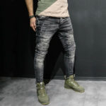 Ripped Jeans for Men Streetwear Casual Small Feet Slim Fit Denim Pants Male Cotton Stretch Pleated Skinny Cowboys Trousers Homme 3