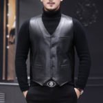 Classic Men Genuine Leather Sheepskin V-neck Waistcoat Male Winter Warm Dress Vests Hommes Casual Sleeveless Formal Suit Gilet 3