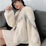 Rex Rabbit Fur Jacket Winter 2022 Tassel Sequined Full Pelt Cropped Coat Zipper Casual Real Fur Overcoats Women's Clothing 3