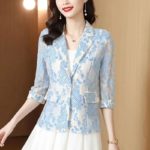 Lace small suit female plus size 2022 summer new Korean version fashion three-quarter sleeves thin hollow sunscreen shirt jacket 5