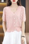 Ice silk cardigan women's lace V-neck knitted tops 2022 spring and summer casual wispy short women's jacket solid color coat 6