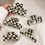 Vintage Korean Black White Checkerboard Grid Hair Clip for Women Hairclip Claw Japanese Hair Accessories for Girl Office/career 1