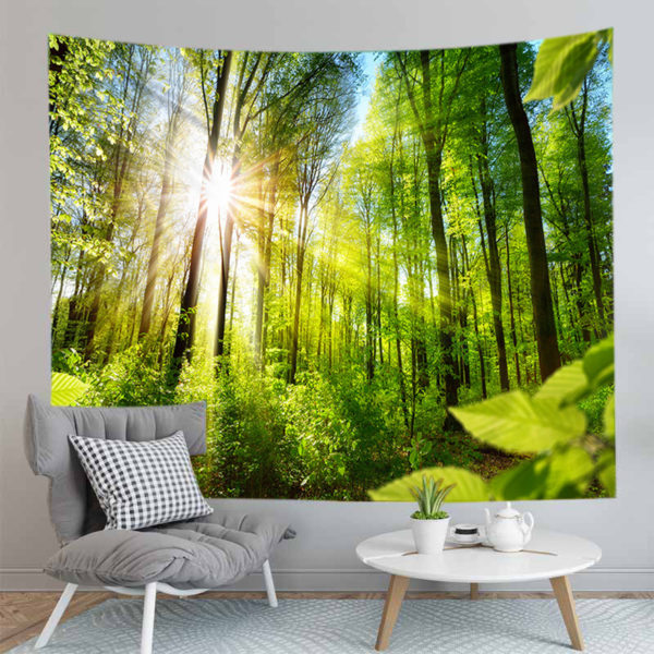 3D Scenic Tapestry Green Forest Tree Bedspread Wall Hanging Tapestry Wall Hanging Curtain Tapestries Bedroom Decor Wall Cloth 1