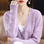 100% Cashmere Wool Sweater Solid Color Hollow Knit Summer New Long Sleeve Ladies V-Neck Sweater Thin Coat Cardigan 4 colors 5