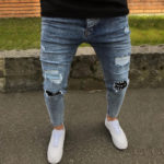 Autumn Men's Jeans Korean Style Patch Frayed Stretch Cowboys Trousers Male Casual Small Feet Slim Fit Denim Pants Pencil Pants 4