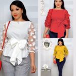 Spring Mesh Shirt Women's Strap Bow Shirt Top Shirts Office Lady Shirt Plus Size Clothing with Bow Belt Plus Size Clothing 3XL 1