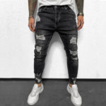 Fashion Patchwork Jeans for Men Streetwear Casual Small Feet Stretch Denim Pants Male Autumn Slim Fit Ripped Cowboys Trousers 3