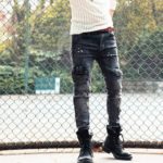 New Fashion Brand Hole Ripped Slim Fit Mens Denim Pencil Pants Full Length Moto Biker Zipper Pockets Cowboy Trousers Plus Size 2