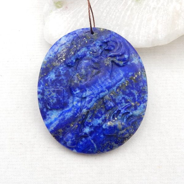 Natural Stone Lapis Lazuli Carved Animal Horse Pendant Bead 53x46x6mm 32g Semiprecious Fashion Jewelry Necklace Accessories 1