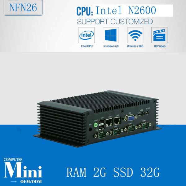 2*1000M LAN Fanless Embedded fanless industrial computer Atom N2600 dual-core computer with RAM 2G SSD 32G mini pc 1