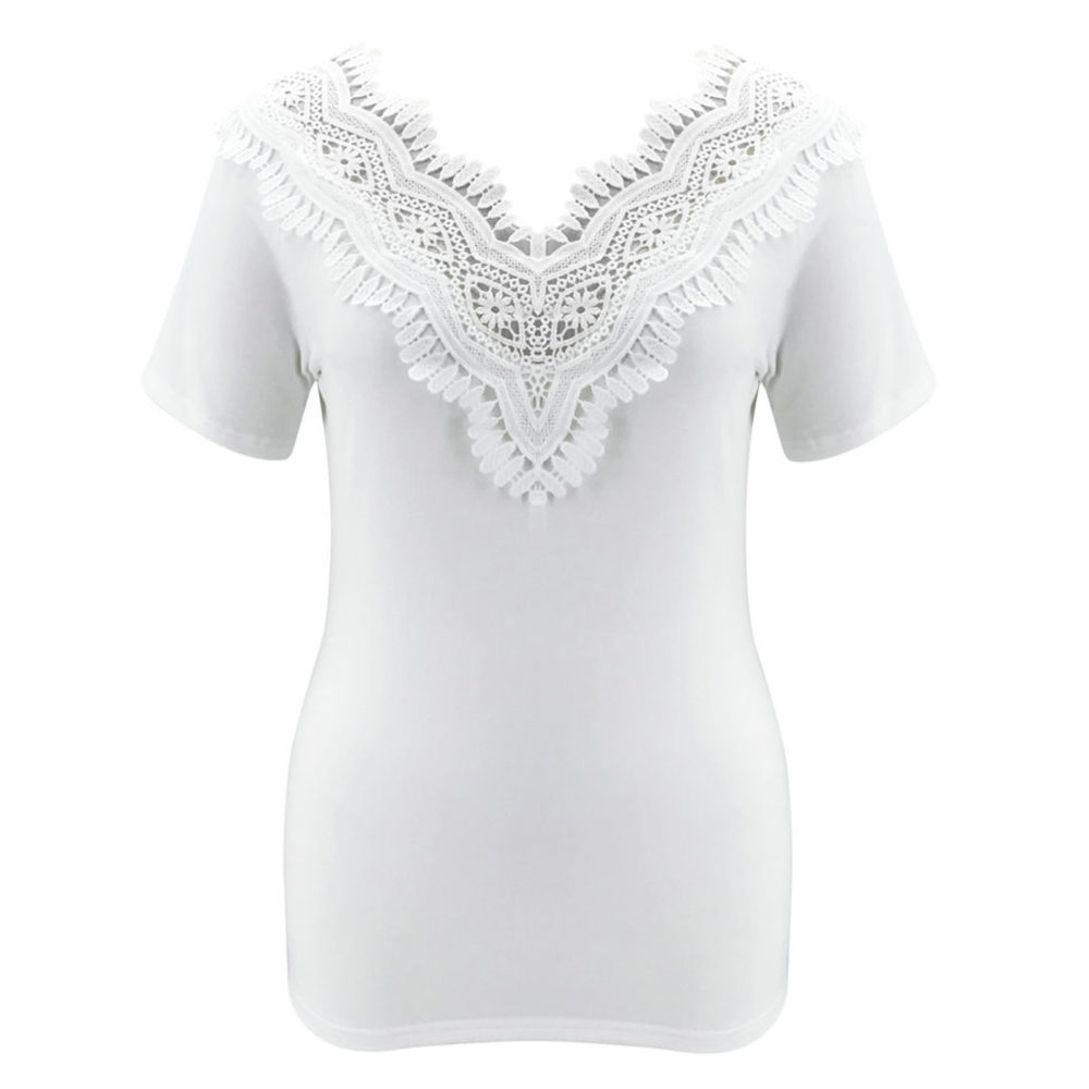 Lace Hollow Out Shirts Women Solid Short Sleeve Slim Sexy Casual Blouse Tops Chemisier Femme Women Blouses Camisa Blanca Mujer 3