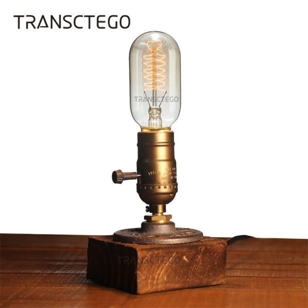 Retro Edison Desk Lamp Wood Vintage Table Light Industrial Dimmable Coffee Shop Bureau Bar Decor Lamp Bulb Bedroom Night Lights 1