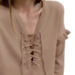 Blouse Long Sleeve Women Ruffle Bandage Knitwear Pullover for Spring 5