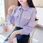 White Chiffon Blouse Women New 2021 Spring Korean Small Fragrance Lapel Tops All-Match Solid Color White Shirt Female Autumn 3