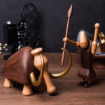 Golden Wooden Elephant Statue Elegant Lucky Wealth Mammoth Figurine Craft Office Hotel Desktop Ornament Sculpture For Home Decor 4