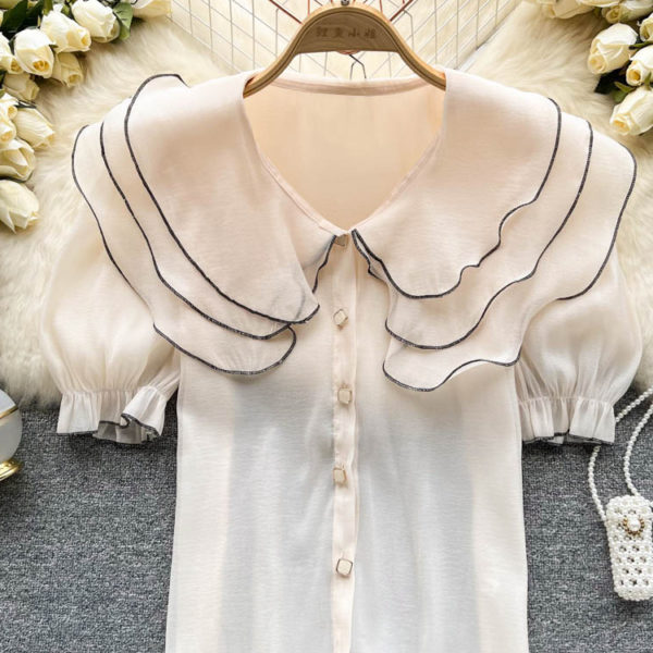 SINGREINY Ruffled Korean Style Women Blouse 2022 Summer Casual Fashion Vacation Solid Single Breasted Ladies Slim Tops 2