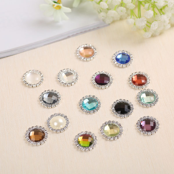 50pcs 20mm Round Diamond Buckle Round Drill Button DIY Hair Ribbon Jewelry Accessories 1