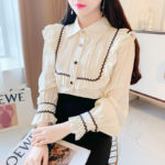 Korean Casual All-Match White Blouse Women2021 Spring New Lapel Ruffle Sweet Fashion Trumpet Sleeve Elegant Style Blouses Autumn 5