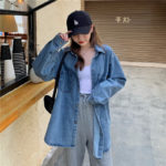 Blue denim women retro Korean long sleeve shirt 5