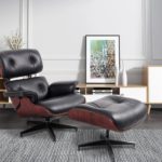 Modern Lounge Chair and Ottoman with Real Leather for Home Office - Red Rose Wood&BlackSuitable for Bedrooms Living Rooms 3